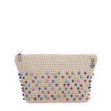 The Sak Essential Medium Pouch in Hand-Crochet, Travel Bag with Zipper Closure, Black Multi Beads