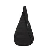 The Sak Geo Sling Backpack in Crochet, Single Sling Shoulder Strap, Black