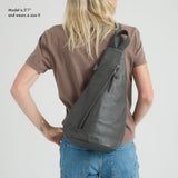 The Sak Geo Sling Backpack in Leather, Convertible Design, Slate