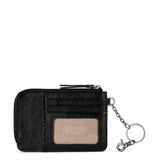 The Sak Iris Wallet in Leather, Elevated Card Holder with Keychain, Black Leaf Embossed II