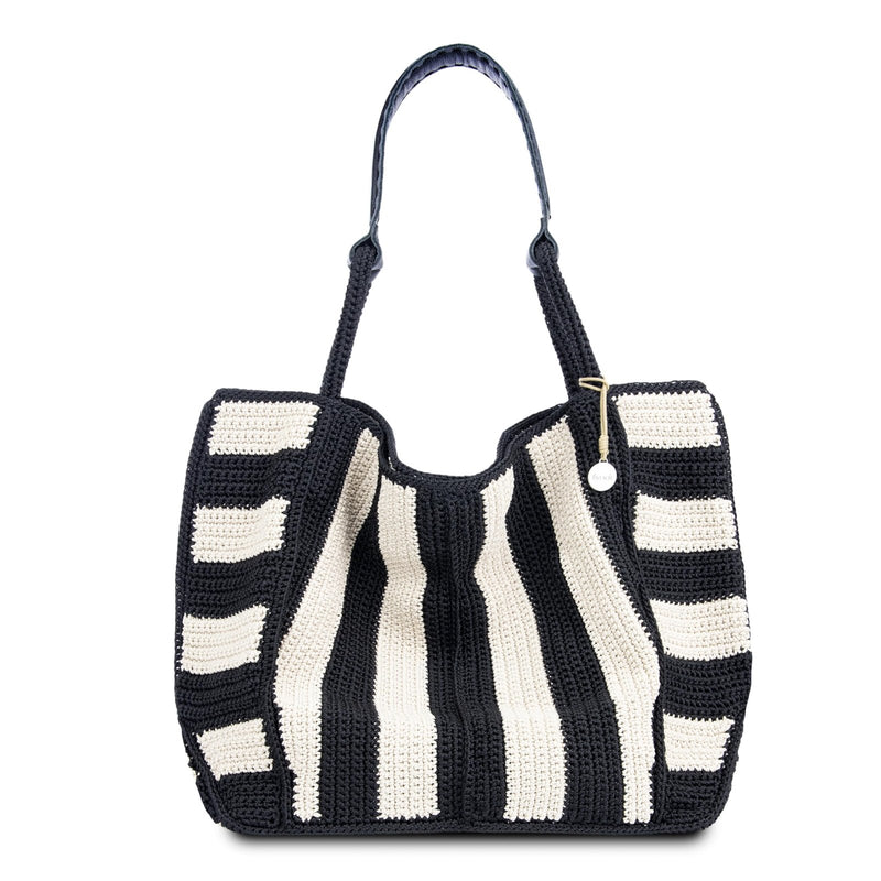 The Sak Los Feliz Large Tote Bag - Hand - Crocheted Women's Handbag for Everyday and Travel, Durable, Large Purse With Shoulder Bag Strap and Zipper Pocket, Black Stripe