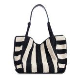 The Sak Los Feliz Large Tote Bag - Hand - Crocheted Women's Handbag for Everyday and Travel, Durable, Large Purse With Shoulder Bag Strap and Zipper Pocket, Black Stripe