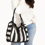 The Sak Los Feliz Large Tote Bag - Hand - Crocheted Women's Handbag for Everyday and Travel, Durable, Large Purse With Shoulder Bag Strap and Zipper Pocket, Black Stripe