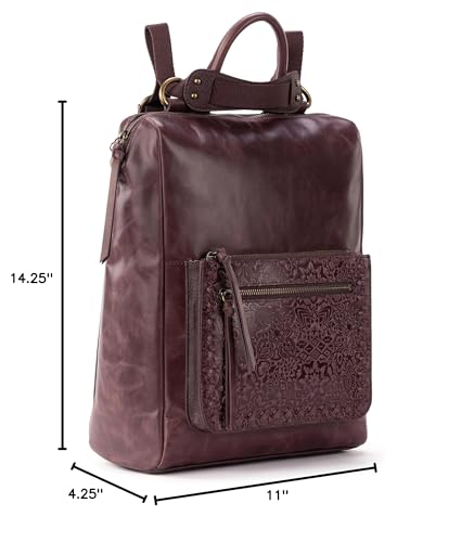 The Sak Loyola Convertible Backpack in Leather, Adjustable Convertible Strap, Mahogany Tile Emboss