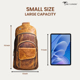 The Tannery Handmade Buffalo Leather Multipurpose Travel Hiking Crossbody Chest Backpack with Adjustable Shoulder Strap, Thanks Giving (Brown, Large)