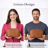 TheAntiq Genuine Leather Toiletry Bag for Men & Women, Leather Makeup Bag, Travel Dopp Kit Organizer with YKK Zipper, Handmade Cosmetics Case for Toiletries & Makeup (9 x 6 x 4 Inch) Tan