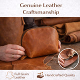 TheAntiq Genuine Leather Toiletry Bag for Men & Women, Leather Makeup Bag, Travel Dopp Kit Organizer with YKK Zipper, Handmade Cosmetics Case for Toiletries & Makeup (9 x 6 x 4 Inch) Tan