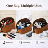 TheAntiq Genuine Leather Toiletry Bag for Men & Women, Leather Makeup Bag, Travel Dopp Kit Organizer with YKK Zipper, Handmade Cosmetics Case for Toiletries & Makeup (9 x 6 x 4 Inch) Tan