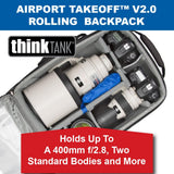 Think Tank Airport TakeOff V2 2 Wheel Rolling Carry - On Camera Shoulder Bag for Photography and Video Equipment - Black