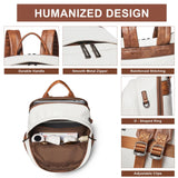 tiamyi Leather Backpack for Women Men, Fits 16.0 Inch Laptop, Soft Vegan Leather Backpack for Travel and Daily Use, Beige