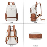 tiamyi Leather Backpack for Women Men, Fits 16.0 Inch Laptop, Soft Vegan Leather Backpack for Travel and Daily Use, Beige