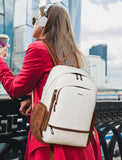 tiamyi Leather Backpack for Women Men, Fits 16.0 Inch Laptop, Soft Vegan Leather Backpack for Travel and Daily Use, Beige