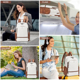 tiamyi Leather Backpack for Women Men, Fits 16.0 Inch Laptop, Soft Vegan Leather Backpack for Travel and Daily Use, Beige