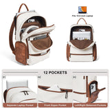 tiamyi Leather Backpack for Women Men, Fits 16.0 Inch Laptop, Soft Vegan Leather Backpack for Travel and Daily Use, Beige