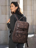 tiamyi leather travel backpack for men and women, flap top laptop backpack fits 17.3 inch computer with luggage strap and separate padded compartment, coffee