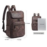 tiamyi leather travel backpack for men and women, flap top laptop backpack fits 17.3 inch computer with luggage strap and separate padded compartment, coffee