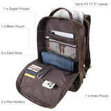 TIDING Full Grain Leather 17.3 Inch Laptop Backpack for Men, Convertible Business Briefcase Weekender Camping Bag Travel Rucksack