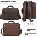 TIDING Leather Convertible Briefcase Backpack for Men, Large 15.6 Inch Laptop Messenger Bag Work Business Travel Crossbody Shoulder Bag