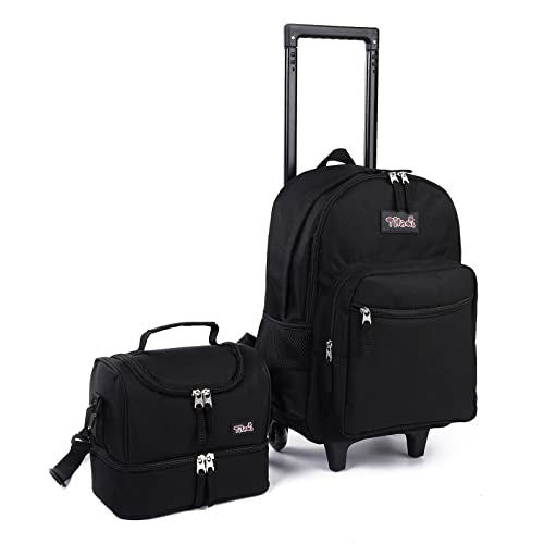Tilami Rolling Backpack 18 inch Double Handle with Lunch Bag Wheeled Kids Backpack for Girls and Boys, Black | Backpacks4Less