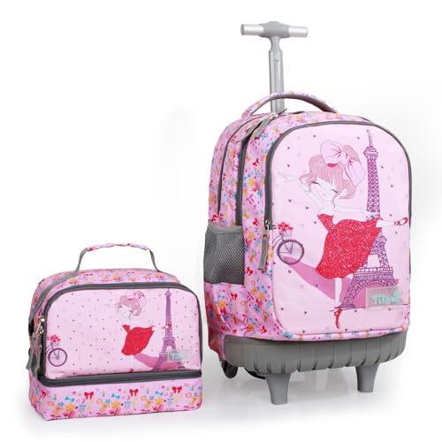 Tilami Rolling Backpack for Kids 18 Inch Wheeled Bookbag for Boys & Girls for School & Travel,Pink Girl | Backpacks4Less