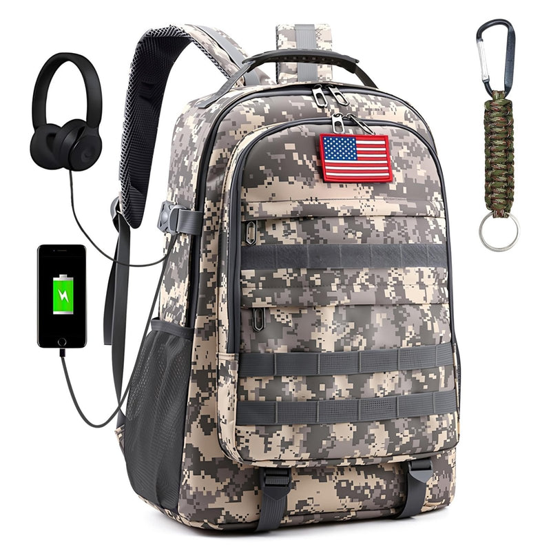 TILYTADLY School Backpack for Boys - Camouflage Boys Backpack for Kids Teens Elementary Middle School - Camo Students Bookbag,18″ Bookbag with Usb Charging Port & Key - chain