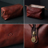 Time Resistance Leather Toiletry Bag - Italian Cosmetic Case Dopp Kit (Brown)