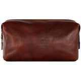 Time Resistance Leather Toiletry Bag - Italian Cosmetic Case Dopp Kit (Brown)