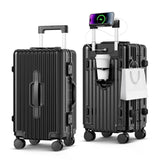 TIYFIY Carry on Luggage, 20 Inch Aluminum Frame PC Hardshell Suitcase with Cup Holder & Charger Port, Airline Approved Weekend Business Travel Case with Spinner Wheels, Tsa Lock