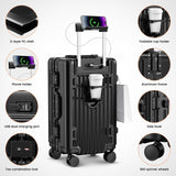 TIYFIY Carry on Luggage, 20 Inch Aluminum Frame PC Hardshell Suitcase with Cup Holder & Charger Port, Airline Approved Weekend Business Travel Case with Spinner Wheels, Tsa Lock