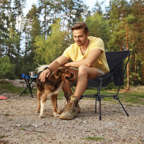 TlaroRiz Camping Chair Portable Lightweight Camping Chairs for Adults Foldable 600D Oxford Ultralight Backpacking Chair with Breathable Mesh and Pocket for Outdoor Travel Hiking, Black