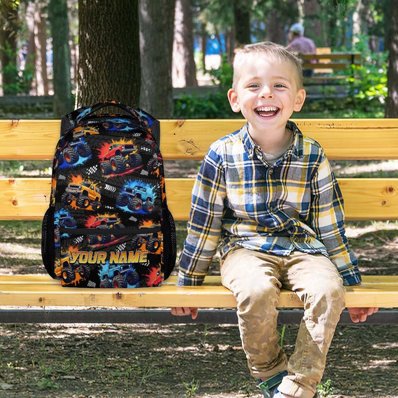 Toddler Backpack - Personalized Truck Backpacks with Name for Boys - Custom Kids Bookbag Gifts for Son - Durable School Bag for Kindergarten/Preschool/Elementary(17 Inch)