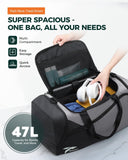 Tolaccea Gym Bag for Men Women, Large Sport Duffel Bags with Shoe Compartment Wet Compartment, Travel Duffel Bag Backpack, Weekender Bags Carry On Backpack for Gym, Travel, Fitness, Workout(Grey, 47L)