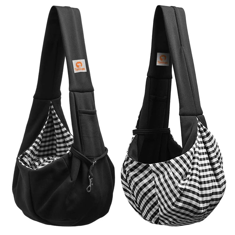 Tomkas Small Dog Sling Carrier - Classic Pocket & Classic Strap - Wrap Carrier - for 3 - 10 lbs Pets(Black)