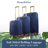 Tommy Bahama 3 - Piece Rolling Luggage Set, Soft - Sided Suitcases with Wheels, 22, 26, and 30 Inch, Blue
