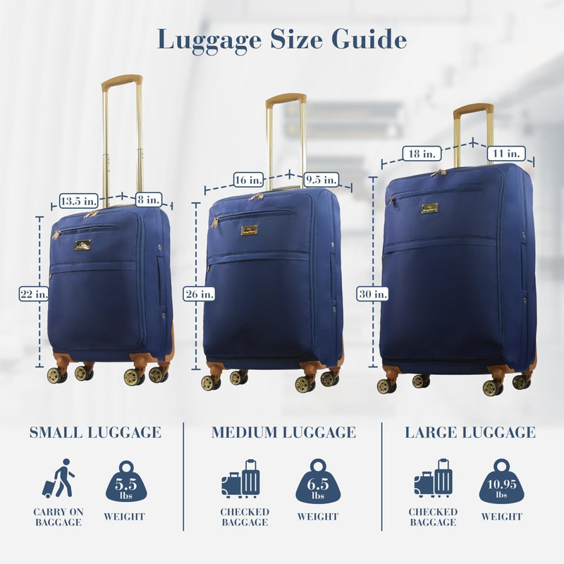 Tommy Bahama 3 - Piece Rolling Luggage Set, Soft - Sided Suitcases with Wheels, 22, 26, and 30 Inch, Blue