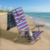Tommy Bahama 5-Position Classic Lay Flat Folding Backpack Beach Chair, Aluminum, Red, White, and Blue Stripe