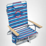 Tommy Bahama 5-Position Classic Lay Flat Folding Backpack Beach Chair, Aluminum, Red, White, and Blue Stripe