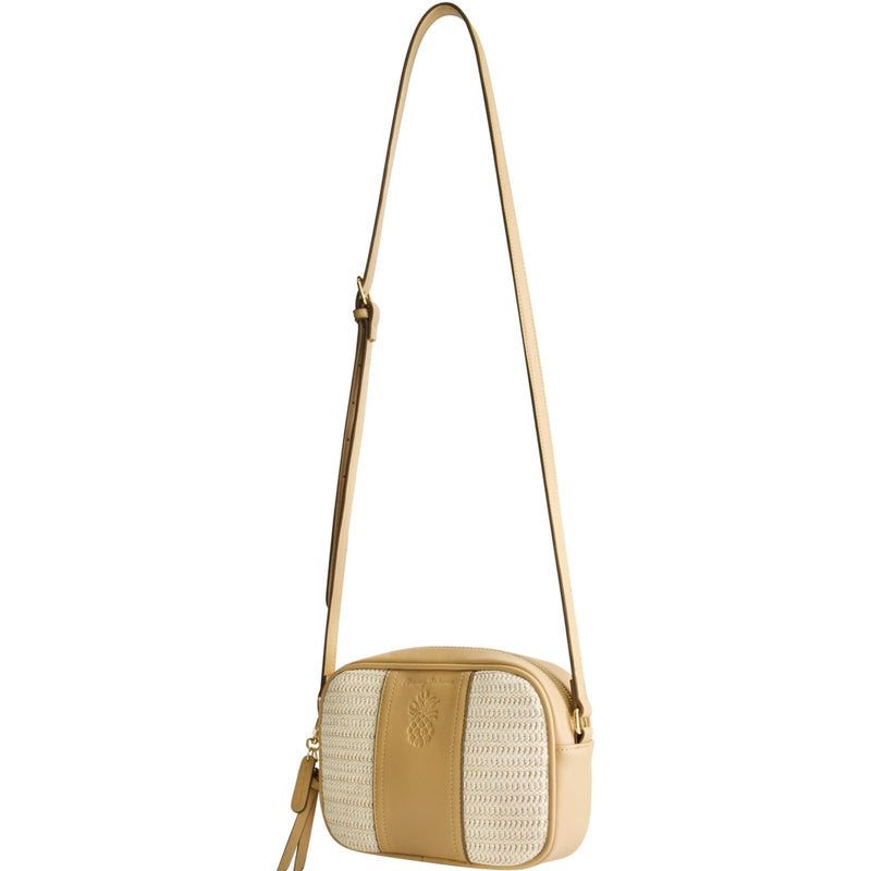Tommy Bahama Camera Bag, Women's Mini Shoulder Handbag with Embossed Logo and Adjustable Shoulder Strap, Tan
