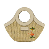 Tommy Bahama Mini Tote Bag, Women's Travel Handbag with Adjustable Shoulder Strap, Embroidered Flamingo and Palm Tree Design, Cream, One Size