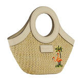 Tommy Bahama Mini Tote Bag, Women's Travel Handbag with Adjustable Shoulder Strap, Embroidered Flamingo and Palm Tree Design, Cream, One Size