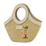 Tommy Bahama Mini Tote Bag, Women's Travel Handbag with Adjustable Shoulder Strap, Embroidered Flamingo and Palm Tree Design, Cream, One Size