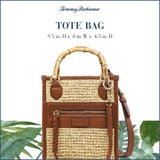 Tommy Bahama Raffia Tote Bag with Bamboo Handle, Structured Summer Handbag with Crossbody Strap, Beach and Resort Purse, Cognac and Natural