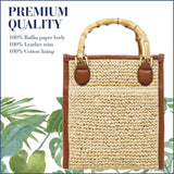 Tommy Bahama Raffia Tote Bag with Bamboo Handle, Structured Summer Handbag with Crossbody Strap, Beach and Resort Purse, Cognac and Natural