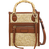 Tommy Bahama Raffia Tote Bag with Bamboo Handle, Structured Summer Handbag with Crossbody Strap, Beach and Resort Purse, Cognac and Natural