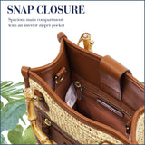 Tommy Bahama Raffia Tote Bag with Bamboo Handle, Structured Summer Handbag with Crossbody Strap, Beach and Resort Purse, Cognac and Natural