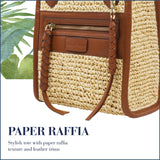 Tommy Bahama Raffia Tote Bag with Bamboo Handle, Structured Summer Handbag with Crossbody Strap, Beach and Resort Purse, Cognac and Natural