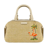 Tommy Bahama Satchel Bag, Women's Crossbody Purse with Adjustable Shoulder Strap, Embroidered Flamingo and Palm Tree Design, Cream, One Size
