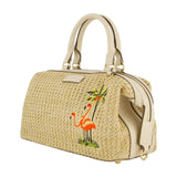 Tommy Bahama Satchel Bag, Women's Crossbody Purse with Adjustable Shoulder Strap, Embroidered Flamingo and Palm Tree Design, Cream, One Size