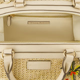 Tommy Bahama Satchel Bag, Women's Crossbody Purse with Adjustable Shoulder Strap, Embroidered Flamingo and Palm Tree Design, Cream, One Size
