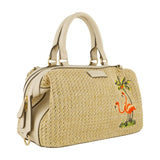 Tommy Bahama Satchel Bag, Women's Crossbody Purse with Adjustable Shoulder Strap, Embroidered Flamingo and Palm Tree Design, Cream, One Size